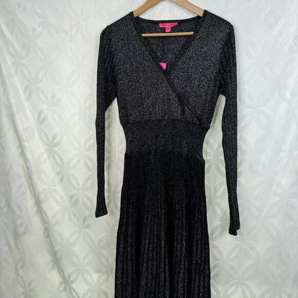 Betsey Johnson Silver Pleated Metallic Knit Midi Dress Size L NWT - Picture 6 of 13